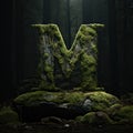 Stone letter M. Symbol of alphabet made of strong solid granite, rocks and debris. Typographic font generated by AI