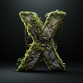 Stone letter X. Symbol of alphabet made of strong solid granite, rocks and debris.