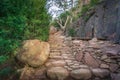 Stone lined path with steps in national park. Tourist infrastructure Royalty Free Stock Photo