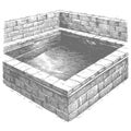 Brick Water Feature, Stone Basin, Garden Design Royalty Free Stock Photo