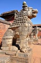 Stone Lion at Bhaktapur Durbar Square Royalty Free Stock Photo