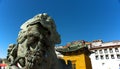 The stone lion in front of the Potala Palace Royalty Free Stock Photo