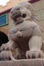 Stone Lion Guardian statue at the entrance gate of Anek Kusala Sala Viharn Sien, Thai-Chinese temple in Pattaya, Thailand. It wa Royalty Free Stock Photo