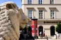 Stone lion head sculpture and fountain. water spout Royalty Free Stock Photo