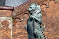 Stone lion on top of a World War I memorial, Flanders Belgium.