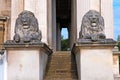 Stone lions at doorway