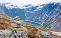 A stone man in Skjeggedal mountains Royalty Free Stock Photo