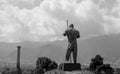 Stone man statue in Pompeii, Italy. Blak and white