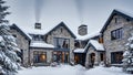 Stone Mansion Covered in Snow with Icicles and Smoke 20260106 004831 Royalty Free Stock Photo