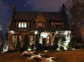 Stone mansion at night, frontal view Royalty Free Stock Photo