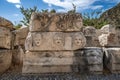 Stone masks at the ancient theatre of Myra in Demre, Antalya province of Turkey Royalty Free Stock Photo