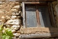 Stone masonry building, old type wooden window detail. Royalty Free Stock Photo