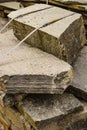 Stone masonry material on construction site