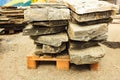 Stone masonry material on construction site