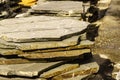 Stone masonry material on construction site