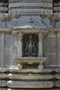 Stone masonry Shikhara with carvings of statue of Vishnu the God at Vitthal Temple, Palashi, Parner, Ahmednagar