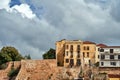 stone medieval defensive wall and historic buildings in the city of Chania on the island of Crete