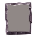 Stone menu panel, rock frame in comic cartoon style textured isolated on white background. Empty plate, interface