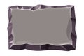 Stone menu panel, rock frame in comic cartoon style textured isolated on white background. Empty plate, interface