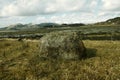 A stone in the middle of picture. Behind him incredible nature of scotland