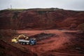 Stone mine of red stone in Iceland.