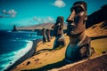 Stone monolithic statues on Easter Island in the Pacific Ocean.