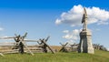 A statue of a civil war solder marks the location of Antietam National Battlefield in Sharpsburg, Maryland, USA.