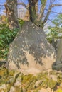 Stone monument depicting three gods of happiness, Ebisu, Daikokuten and Benzaiten.