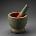 Stone mortar and pestle, featuring a textured gray surface. The pestle rests inside the Royalty Free Stock Photo