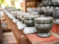 Stone Mortar and Pestles Arranging in Rows Royalty Free Stock Photo