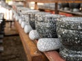 Stone Mortar and Pestles Arranging in Rows Royalty Free Stock Photo