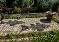 Stone mosaic composition, two fish and five loaves of bread, Church of Mount of Beatitudes, Israel