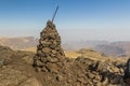 Stone mound on Mount Bwahit peak in Simien mountains, Ethiop