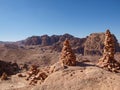 Stone mound in Petra in Jordan. Beautiful landscape of Petra valley. Stone towers.