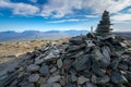 Stone mound on top of Nuolja, or Njulla, mountain in Abisko National Park in arctic Sweden. Lapponian gate, or Lapporten