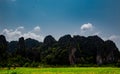 Stone mountain view and blue sky background in countryside landscape of Thailand,Banmung,Neonmaprang,Pitsanulok province.