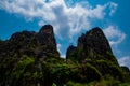 Stone mountains view and beautiful blue sky background at Banmung, Neonmaprang, Pitsanulok , northern of Thailand. Royalty Free Stock Photo