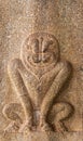 Stone mural sculpture on pillar of Lion exposing penis at Kadelekalu Ganesha temple, Hampi, Karnataka, India