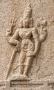 Stone mural sculpture on pillar of Shiva at Kadelekalu Ganesha temple, Hampi, Karnataka, India