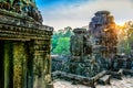 Stone murals and statue Bayon Temple Angkor Thom. Angkor Wat the Royalty Free Stock Photo