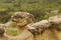 Stone mushrooms on top of the mountain in the resort Park. Royalty Free Stock Photo