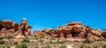 Stone natural arch Windows. Panorama of Arches National Park, Utah, USA Royalty Free Stock Photo