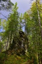 Stone outlier on the slope of the right bank of the Usva River along the route to the Stolby stone