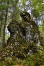 Stone outlier on the slope of the right bank of the Usva River along the route to the Stolby stone