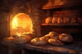 stone oven bread with steam and warm glow Royalty Free Stock Photo