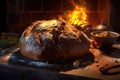 stone oven bread with steam and warm glow Royalty Free Stock Photo