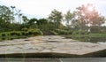 Stone path across the pond