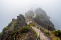On a Stone Path in the Fog in the Volcanic Mountains of Madeira