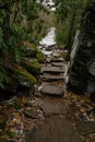 Stone path and a frozen cascade falls Royalty Free Stock Photo
