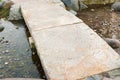 Stone path in a Japanese Garden, stone bridge, across a pond. Royalty Free Stock Photo